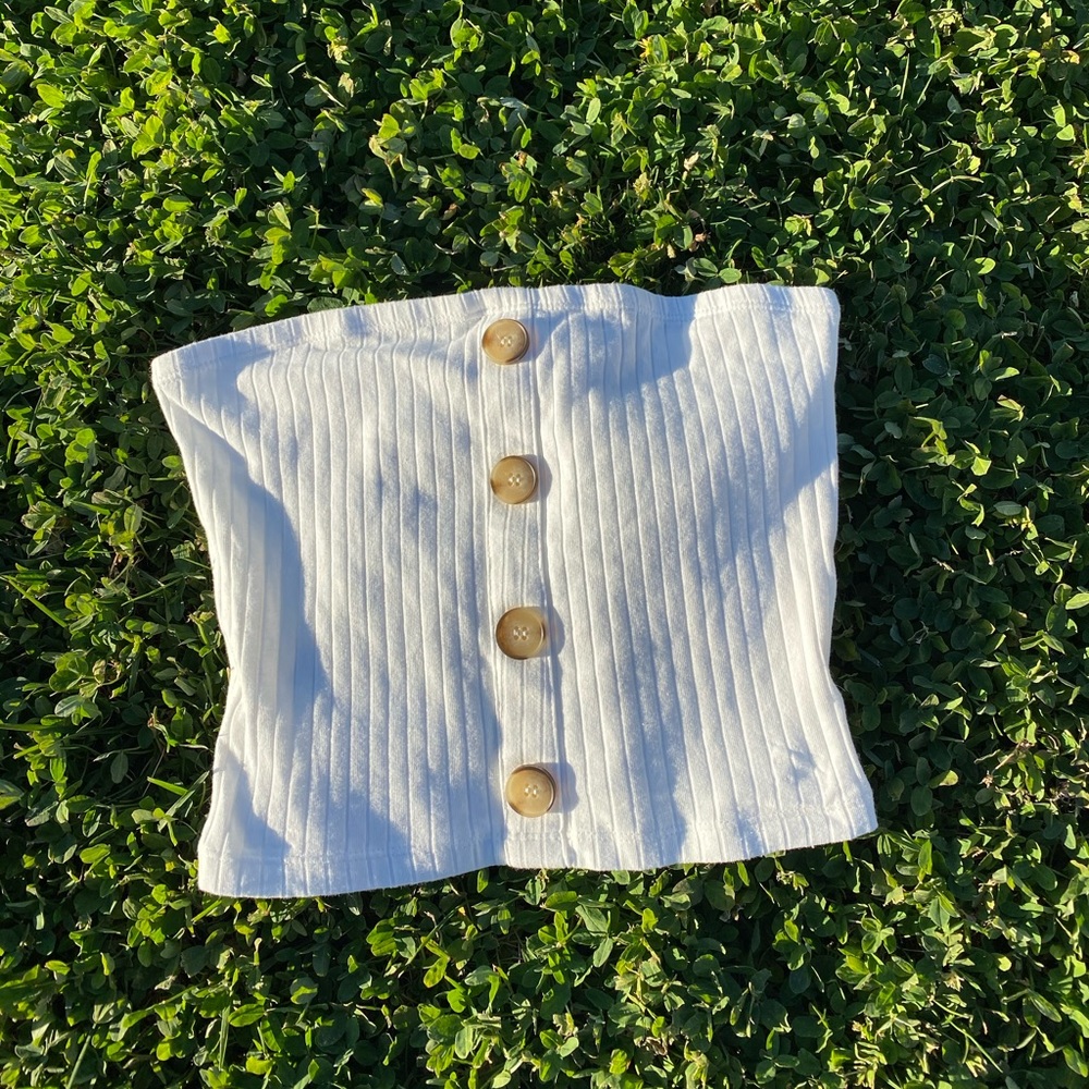 White buttoned tube top